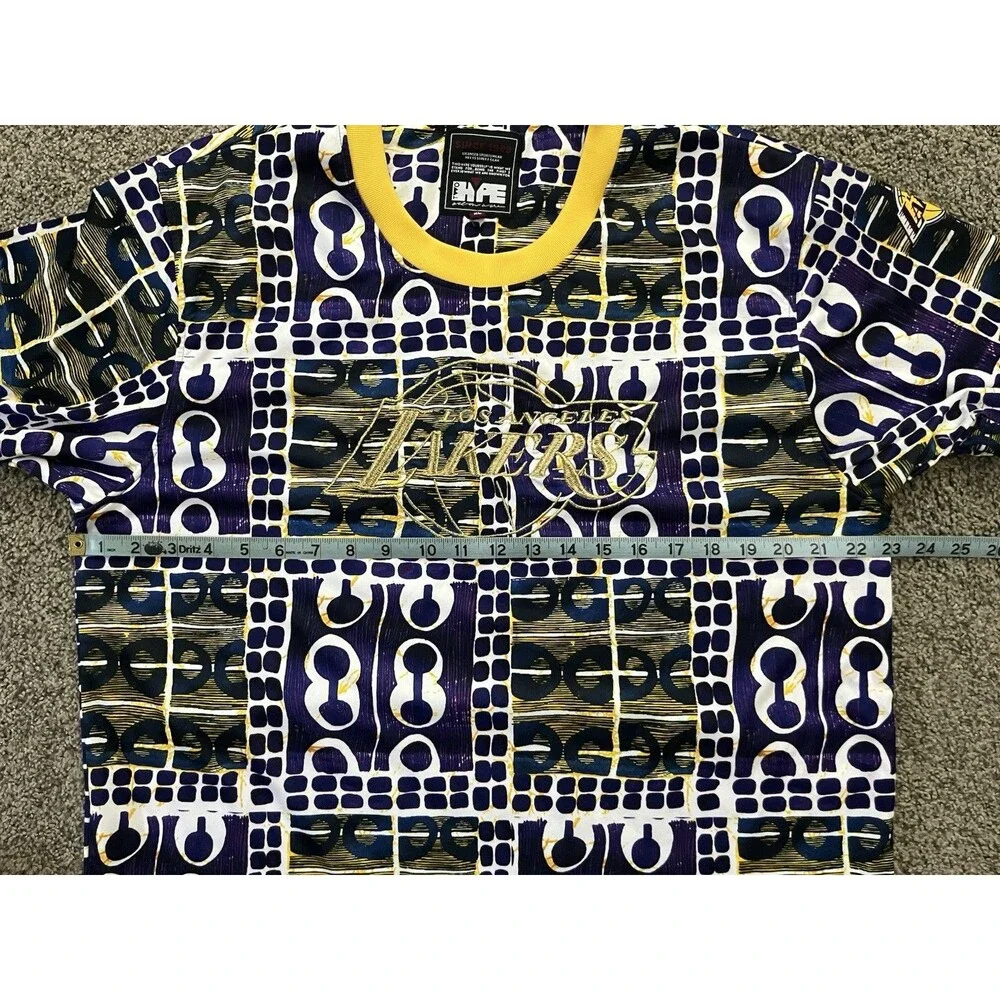Two Hype NBA LAB Los Angeles Lakers All Over Print Tee Gold Embroidered Size XL